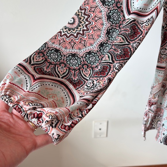 Soho Pink and Brown Long Sleeve Tie Front Blouse - Picture 7 of 7